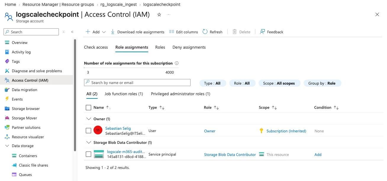 azure storage role assignment