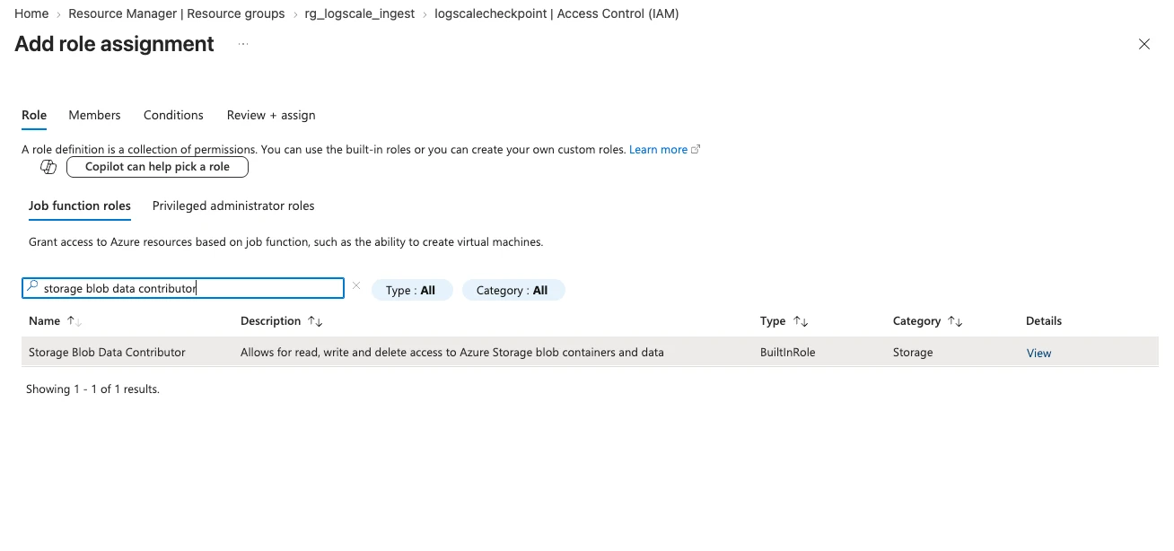 azure storage blob contributor select